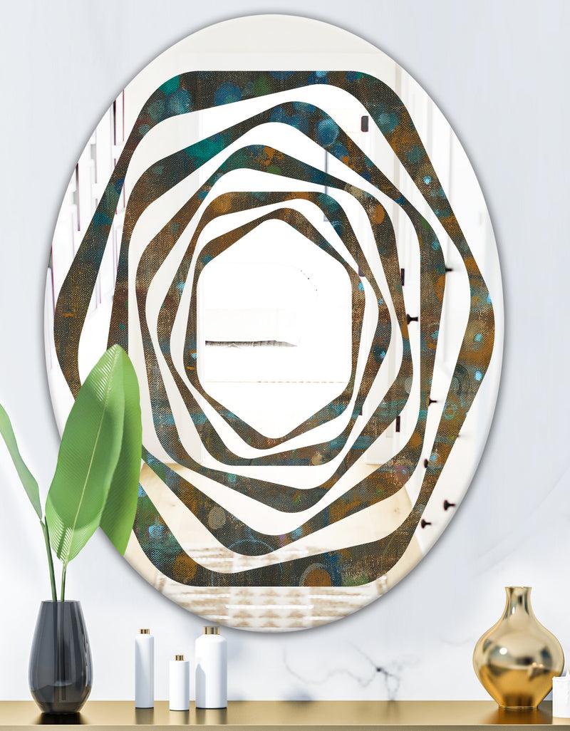DesignQ Blue And Bronze Dots On Glass III - Modern Round Or Oval Wall Mirror - Whirl