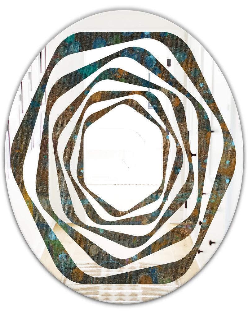 DesignQ Blue And Bronze Dots On Glass III - Modern Round Or Oval Wall Mirror - Whirl