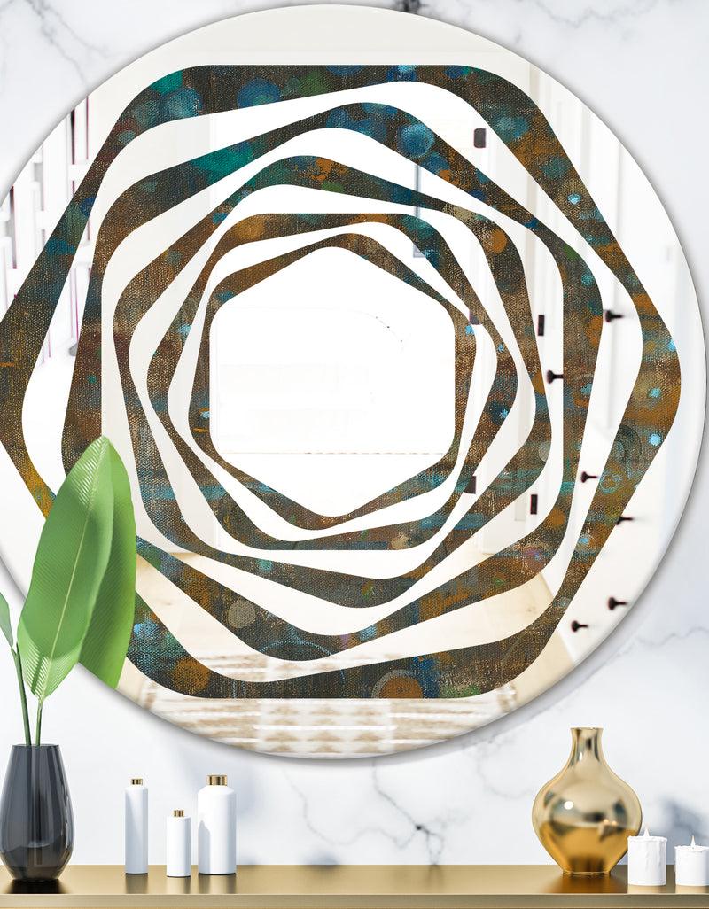 DesignQ Blue and Bronze Dots on Glass III - Modern Round or Oval Wall Mirror - Whirl