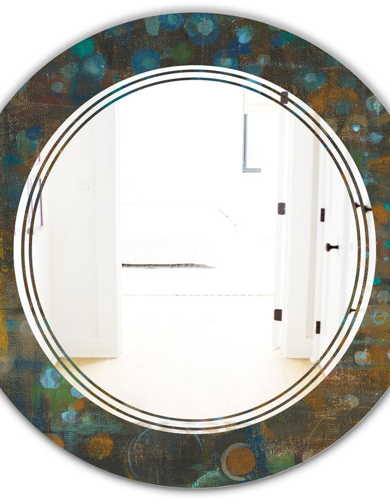 DesignQ Blue And Bronze Dots On Glass III - Modern Round Or Oval Wall Mirror - Triple C