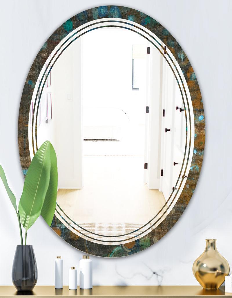 DesignQ Blue And Bronze Dots On Glass III - Modern Round Or Oval Wall Mirror - Triple C