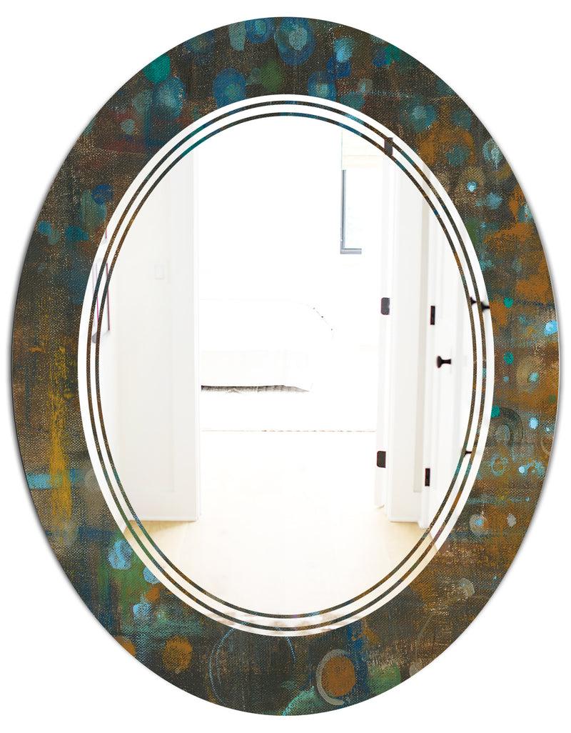 DesignQ Blue And Bronze Dots On Glass III - Modern Round Or Oval Wall Mirror - Triple C