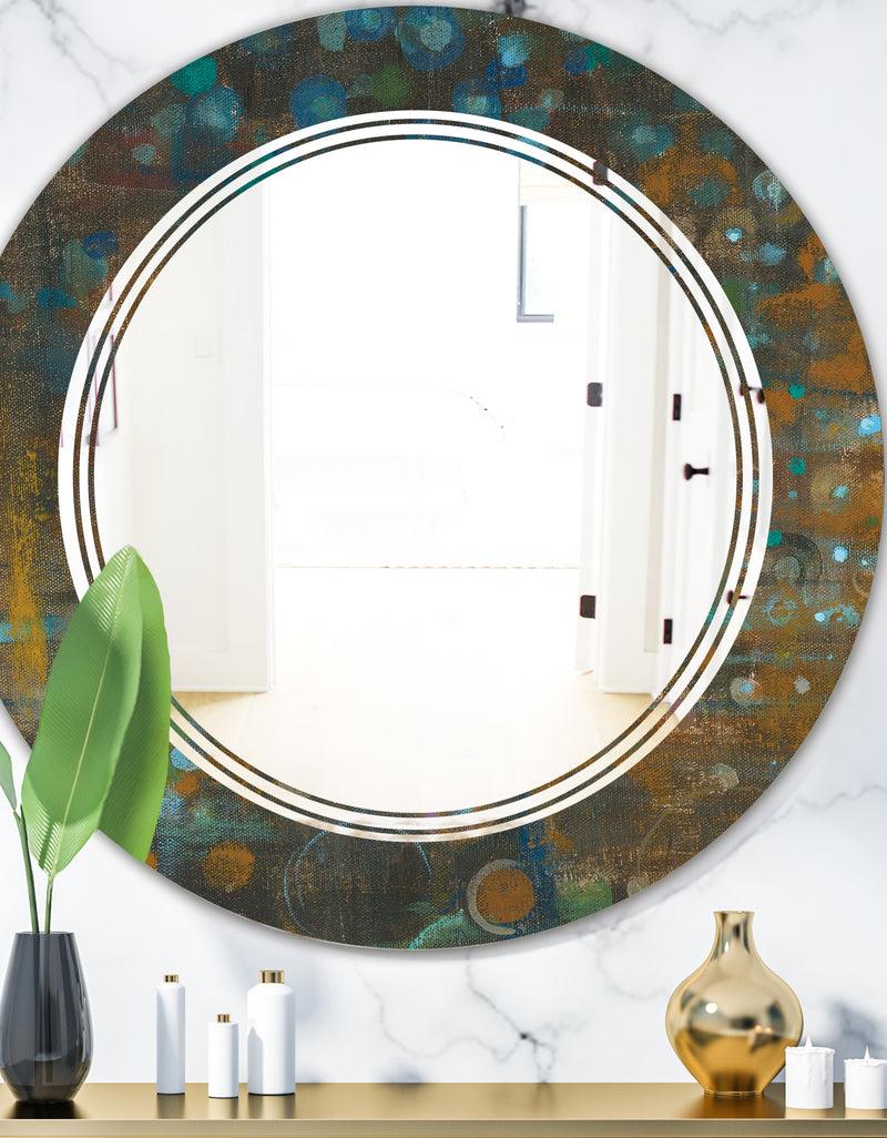 DesignQ Blue and Bronze Dots on Glass III - Modern Round or Oval Wall Mirror - Triple C
