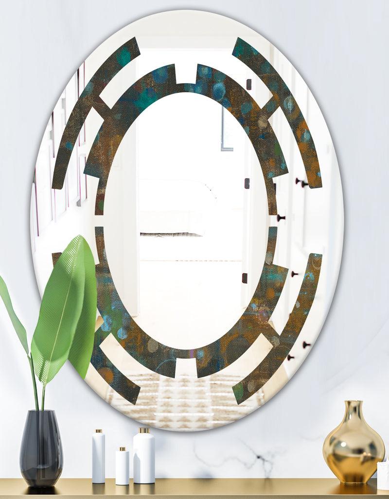 DesignQ Blue And Bronze Dots On Glass III - Modern Round Or Oval Wall Mirror - Space
