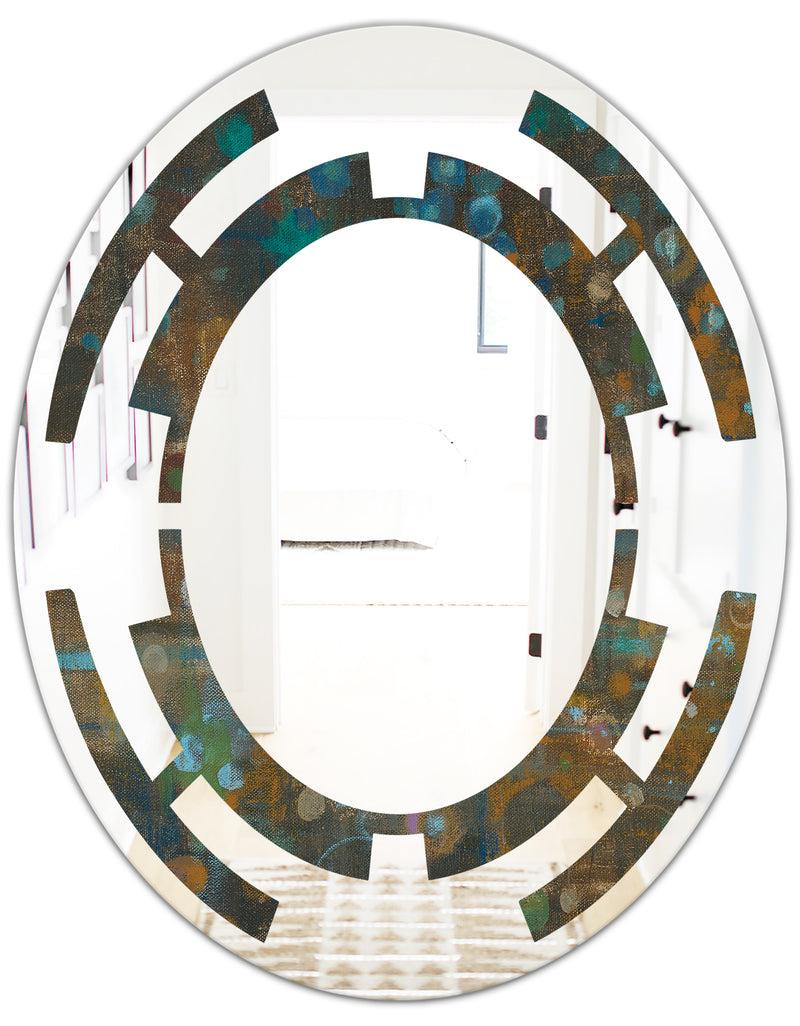 DesignQ Blue And Bronze Dots On Glass III - Modern Round Or Oval Wall Mirror - Space