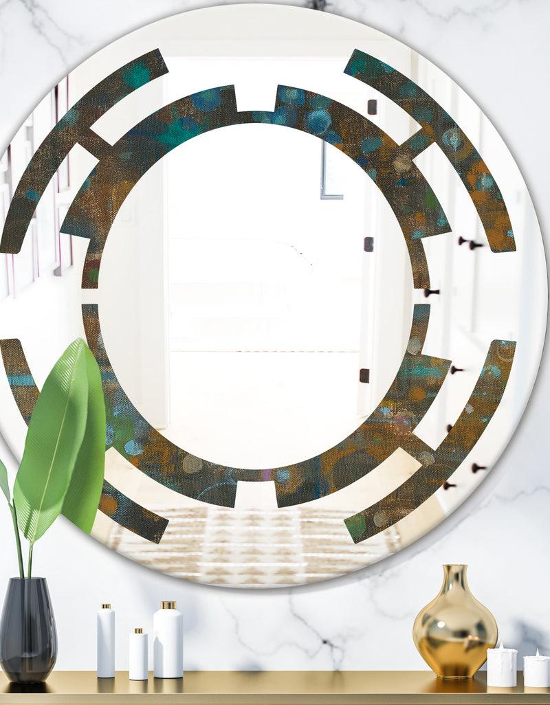 DesignQ Blue and Bronze Dots on Glass III - Modern Round or Oval Wall Mirror - Space