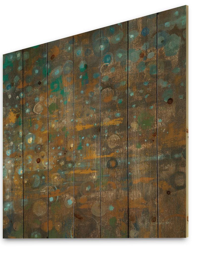 DesignQ Blue And Bronze Dots On Glass IV - Cabin & Lodge Print On Natural Pine Wood