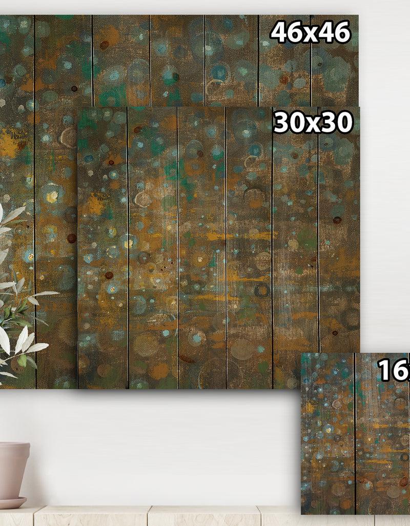 DesignQ Blue And Bronze Dots On Glass IV - Cabin & Lodge Print On Natural Pine Wood