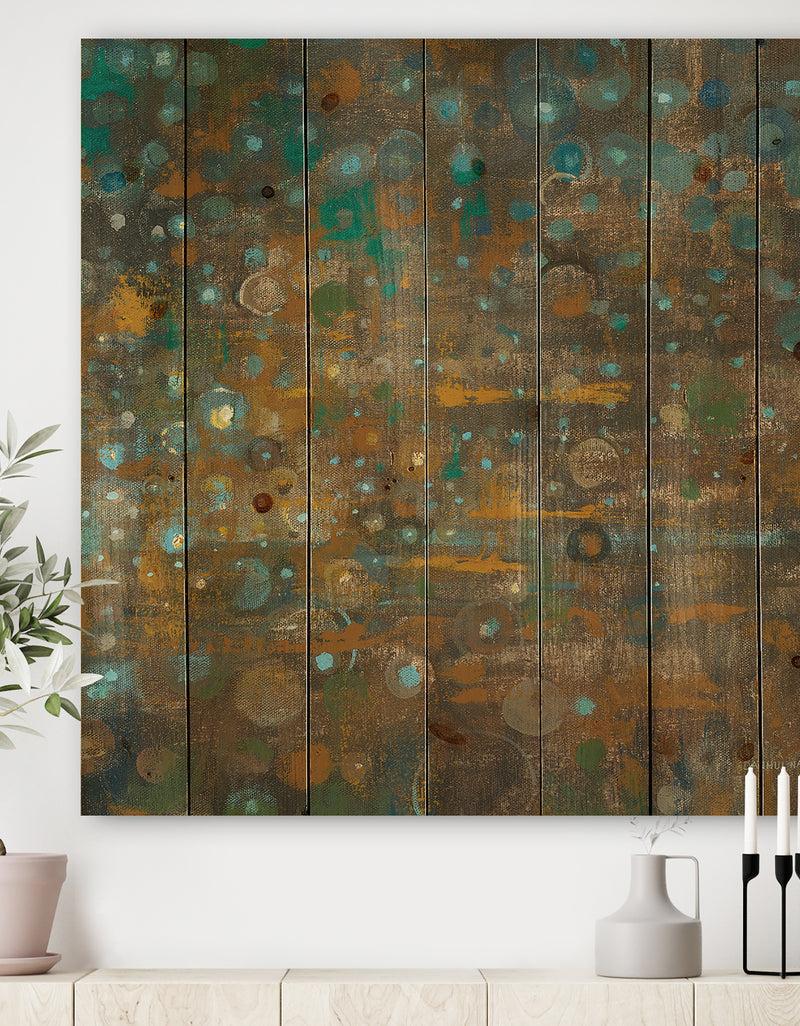 DesignQ Blue and Bronze Dots on Glass IV - Cabin & Lodge Print on Natural Pine Wood