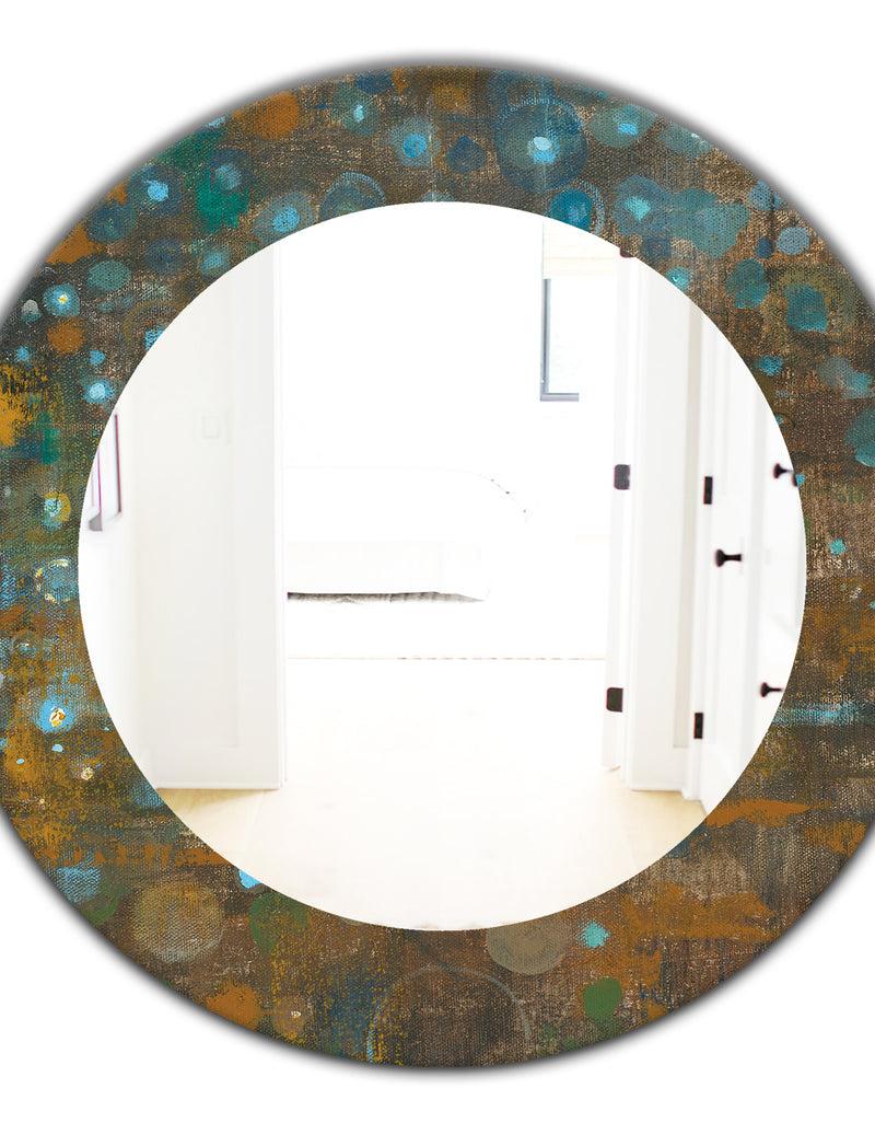 DesignQ Blue And Bronze Dots On Glass IV - Traditional Mirror - Oval Or Round Wall Mirror