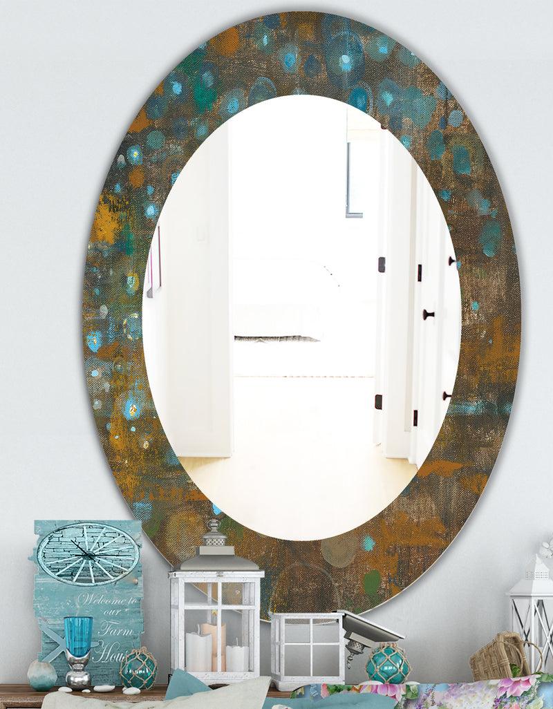 DesignQ Blue And Bronze Dots On Glass IV - Traditional Mirror - Oval Or Round Wall Mirror