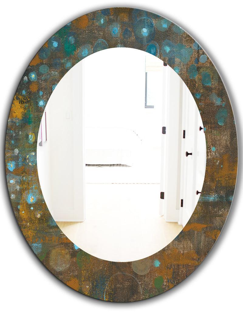DesignQ Blue And Bronze Dots On Glass IV - Traditional Mirror - Oval Or Round Wall Mirror