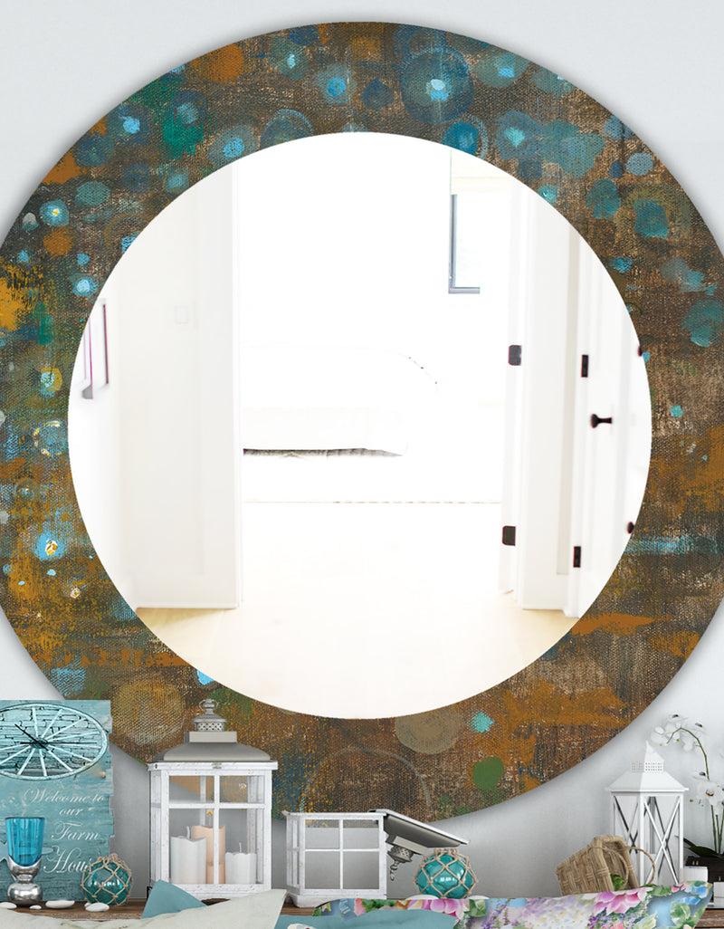DesignQ Blue and Bronze Dots On Glass IV - Traditional Mirror - Oval or Round Wall Mirror