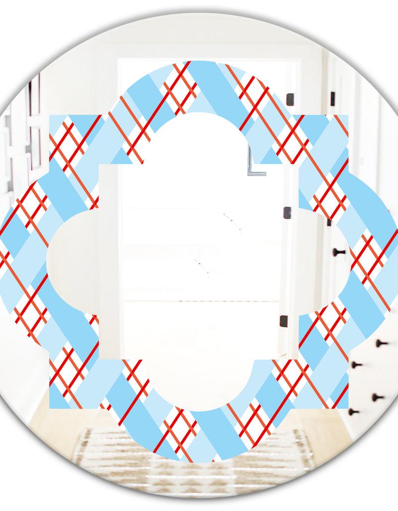 DesignQ Blue And Red Plaid - Modern Round Or Oval Wall Mirror - Quatrefoil