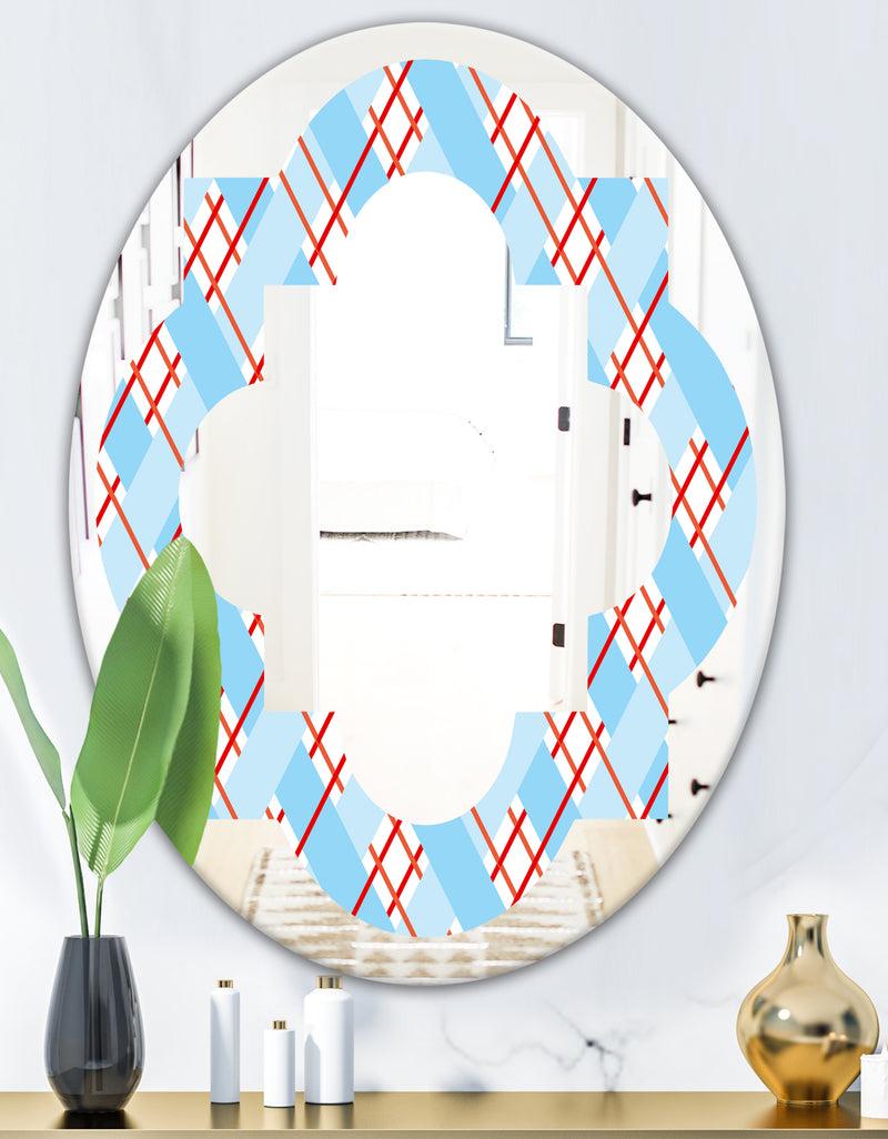 DesignQ Blue And Red Plaid - Modern Round Or Oval Wall Mirror - Quatrefoil