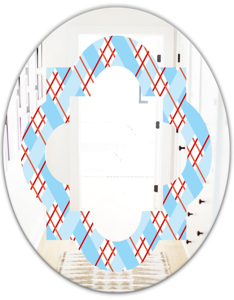 DesignQ Blue And Red Plaid - Modern Round Or Oval Wall Mirror - Quatrefoil