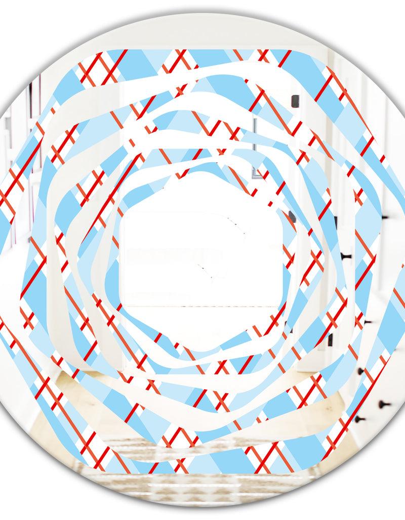 DesignQ Blue And Red Plaid - Modern Round Or Oval Wall Mirror - Whirl
