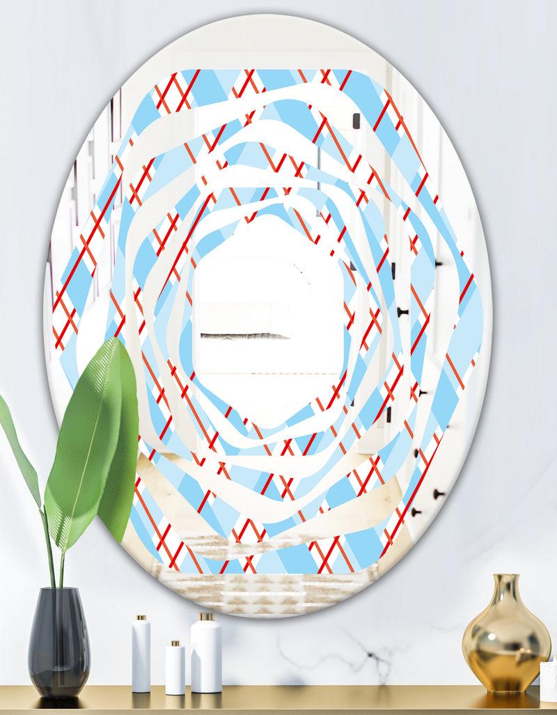 DesignQ Blue And Red Plaid - Modern Round Or Oval Wall Mirror - Whirl