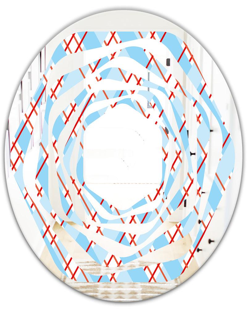 DesignQ Blue And Red Plaid - Modern Round Or Oval Wall Mirror - Whirl