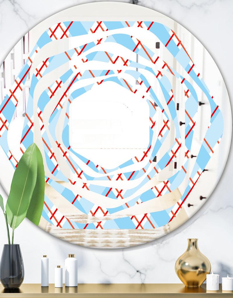 DesignQ Blue and Red Plaid - Modern Round or Oval Wall Mirror - Whirl