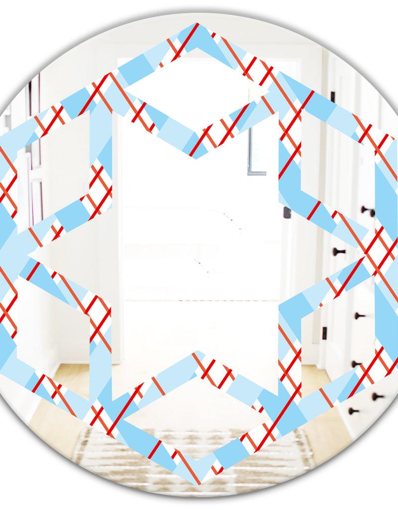 DesignQ Blue And Red Plaid - Modern Round Or Oval Wall Mirror - Hexagon Star