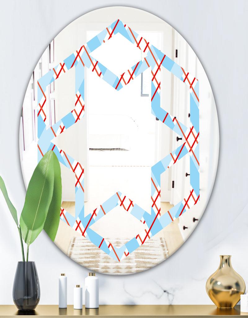 DesignQ Blue And Red Plaid - Modern Round Or Oval Wall Mirror - Hexagon Star