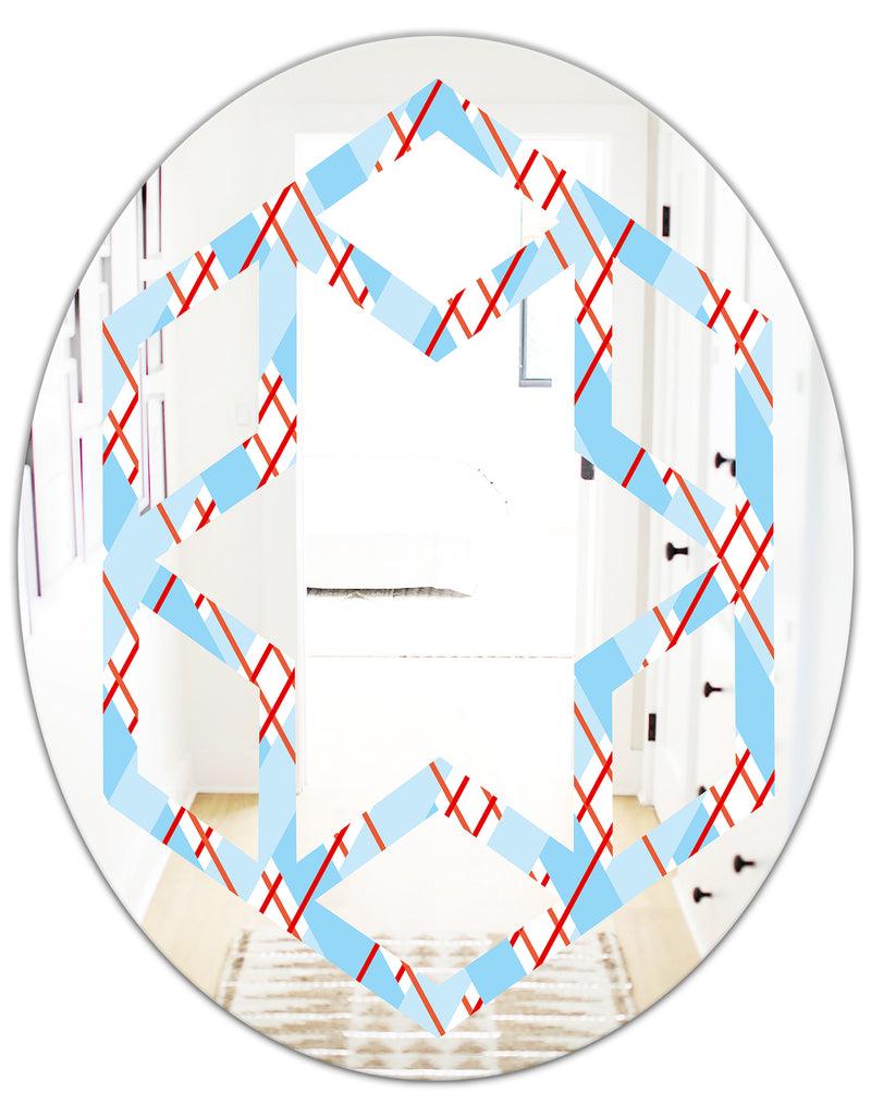 DesignQ Blue And Red Plaid - Modern Round Or Oval Wall Mirror - Hexagon Star
