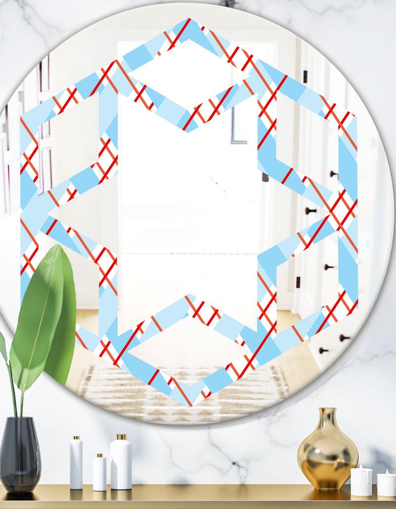 DesignQ Blue and Red Plaid - Modern Round or Oval Wall Mirror - Hexagon Star