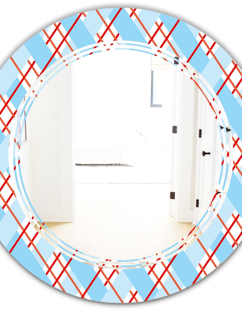 DesignQ Blue And Red Plaid - Modern Round Or Oval Wall Mirror - Triple C