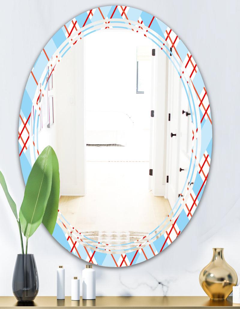 DesignQ Blue And Red Plaid - Modern Round Or Oval Wall Mirror - Triple C
