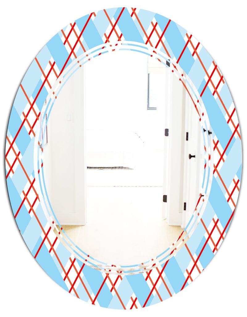 DesignQ Blue And Red Plaid - Modern Round Or Oval Wall Mirror - Triple C