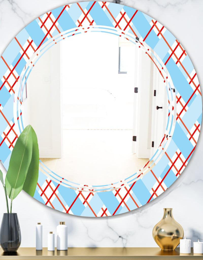 DesignQ Blue and Red Plaid - Modern Round or Oval Wall Mirror - Triple C