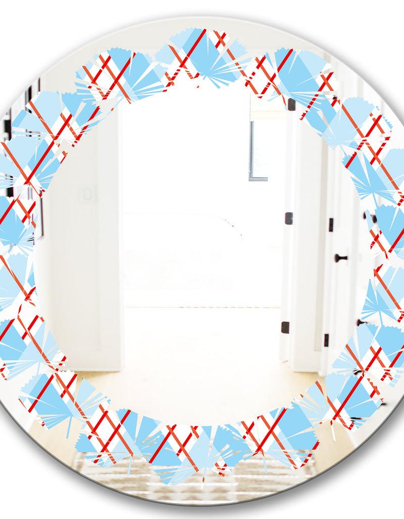 DesignQ Blue And Red Plaid - Modern Round Or Oval Wall Mirror - Leaves