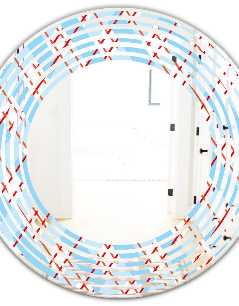 DesignQ Blue And Red Plaid - Modern Round Or Oval Wall Mirror - Wave
