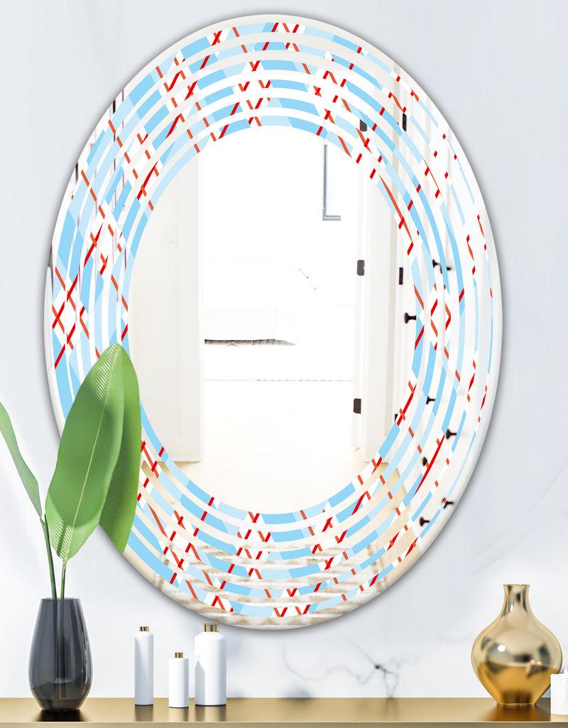 DesignQ Blue And Red Plaid - Modern Round Or Oval Wall Mirror - Wave