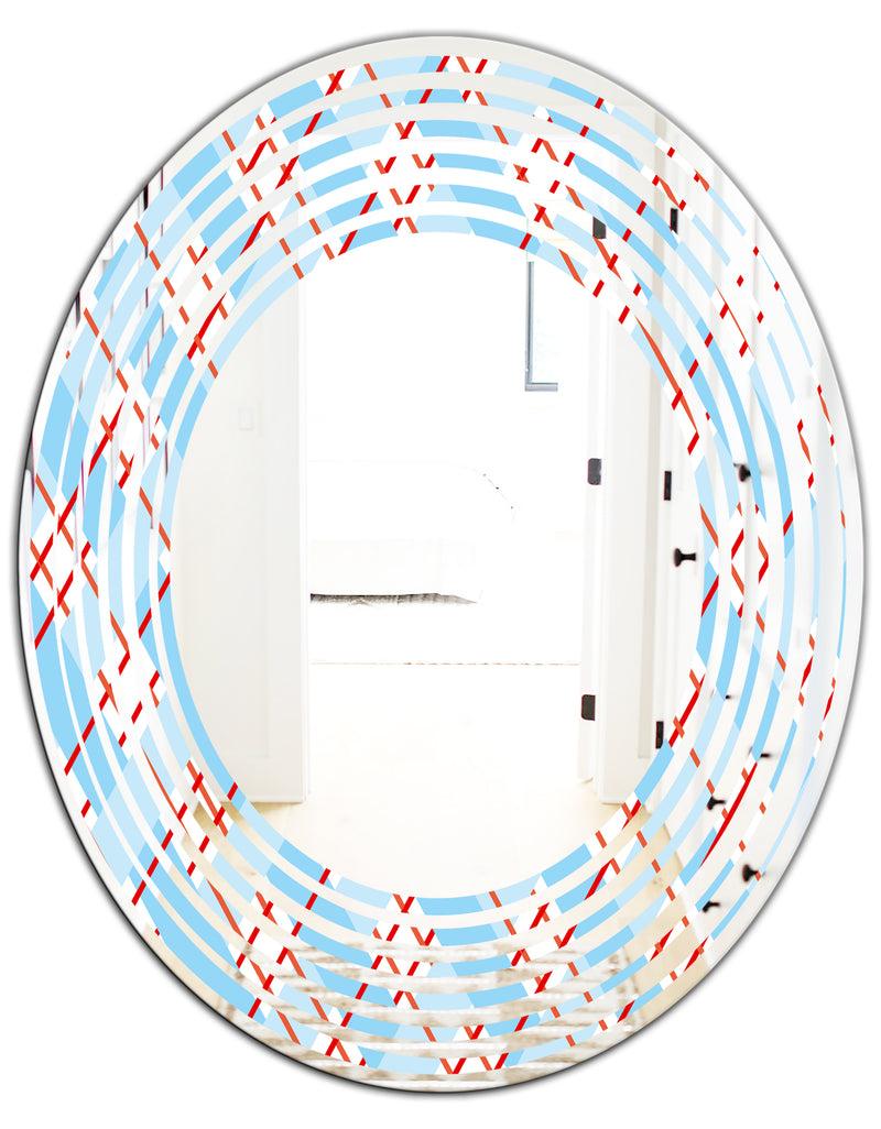 DesignQ Blue And Red Plaid - Modern Round Or Oval Wall Mirror - Wave
