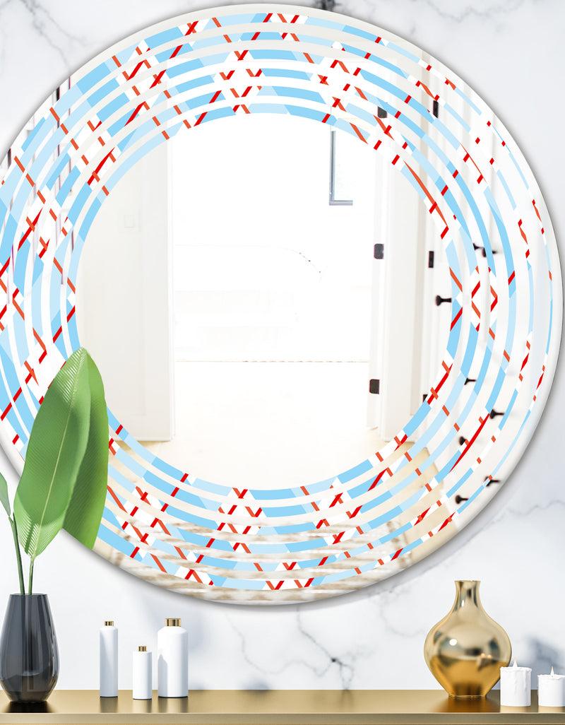 DesignQ Blue and Red Plaid - Modern Round or Oval Wall Mirror - Wave