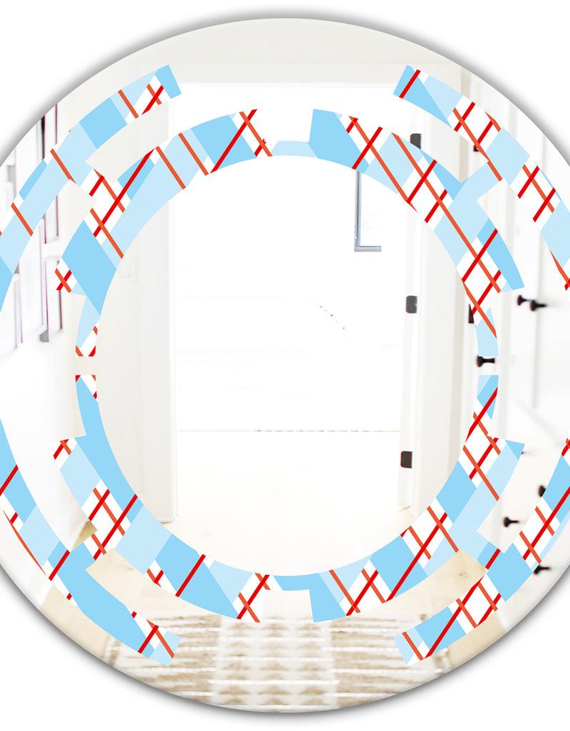DesignQ Blue And Red Plaid - Modern Round Or Oval Wall Mirror - Space