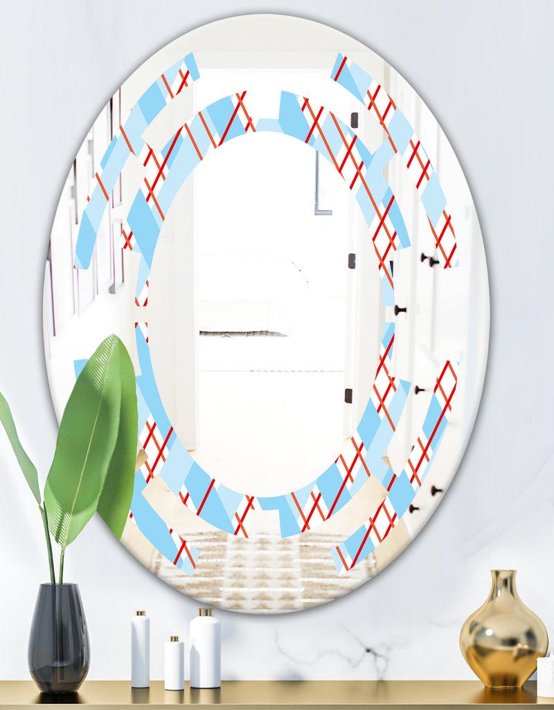 DesignQ Blue And Red Plaid - Modern Round Or Oval Wall Mirror - Space