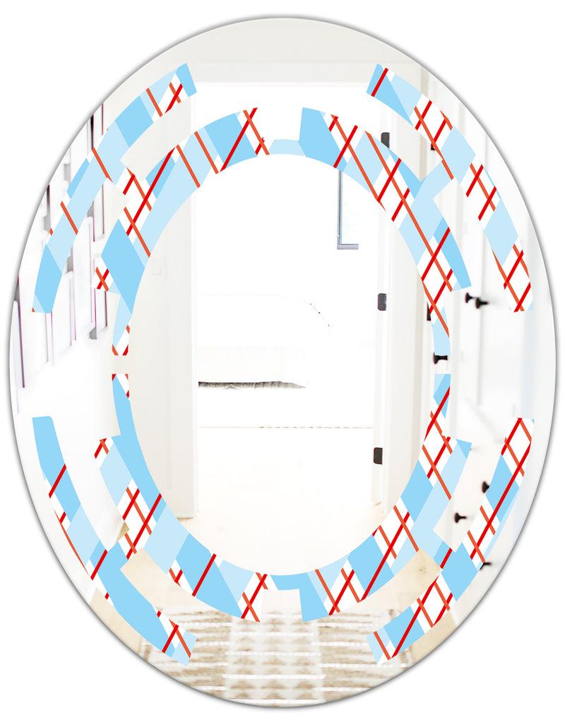 DesignQ Blue And Red Plaid - Modern Round Or Oval Wall Mirror - Space
