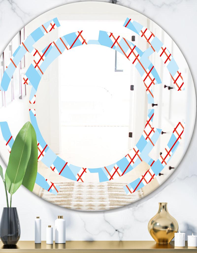 DesignQ Blue and Red Plaid - Modern Round or Oval Wall Mirror - Space