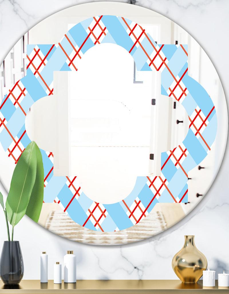 DesignQ Blue and Red Plaid - Modern Round or Oval Wall Mirror - Quatrefoil