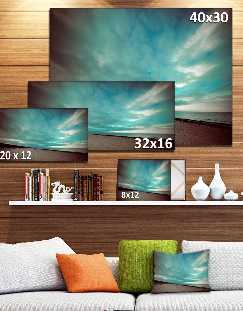 DesignQ Blue Baltic Beach In Fall With Clouds - Contemporary Seascape Art Canvas