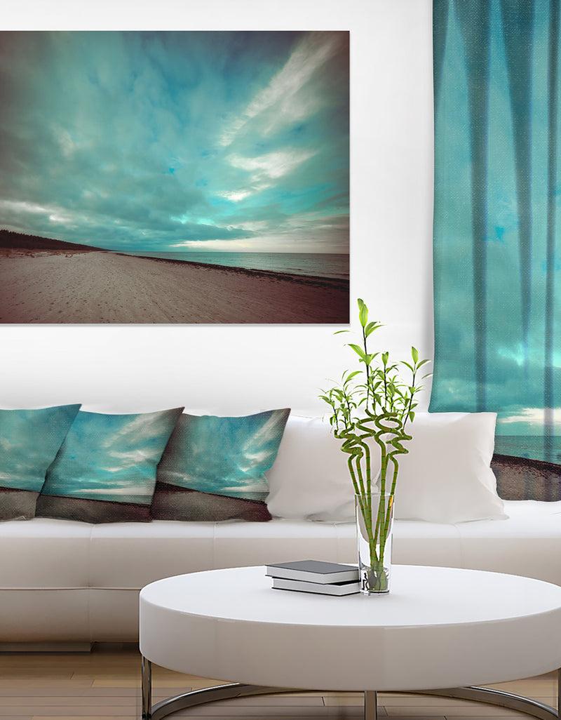 DesignQ Blue Baltic Beach In Fall With Clouds - Contemporary Seascape Art Canvas