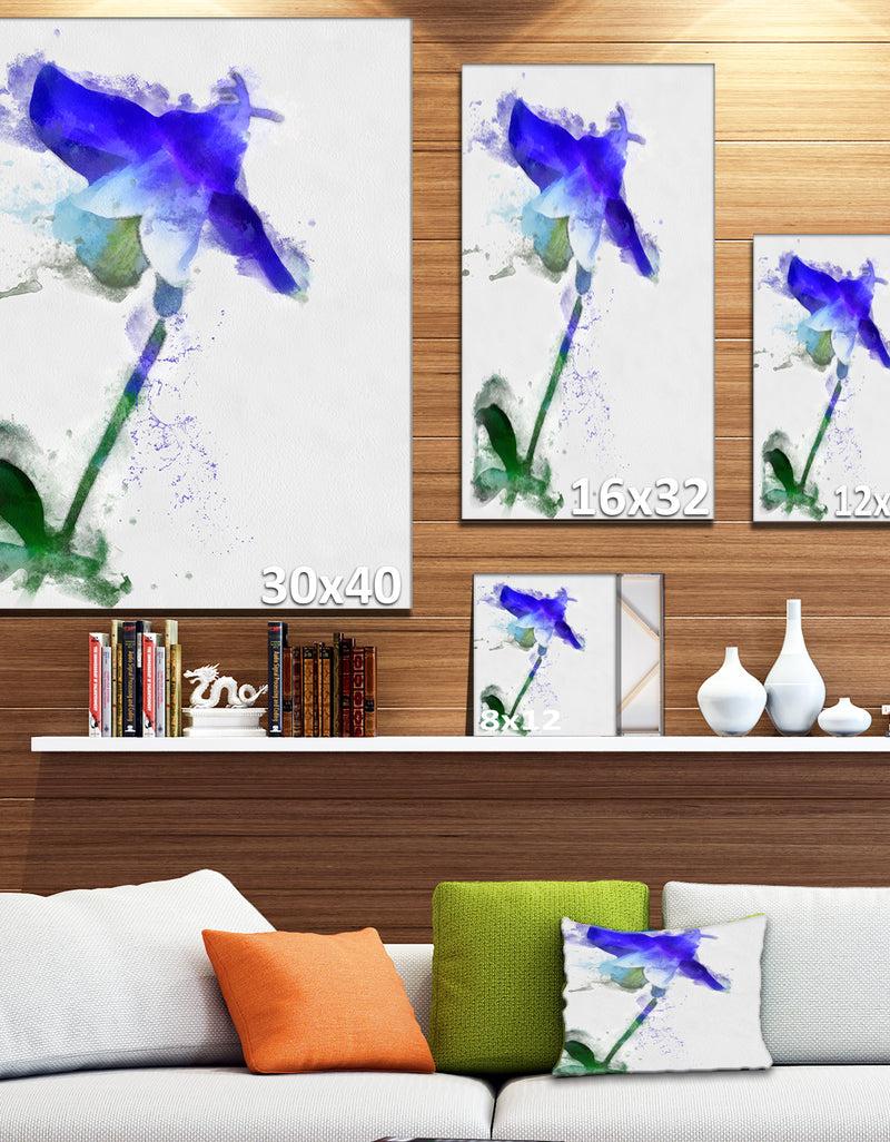 DesignQ Blue Bellflower Sketch Watercolor - Modern Floral Canvas Wall Art