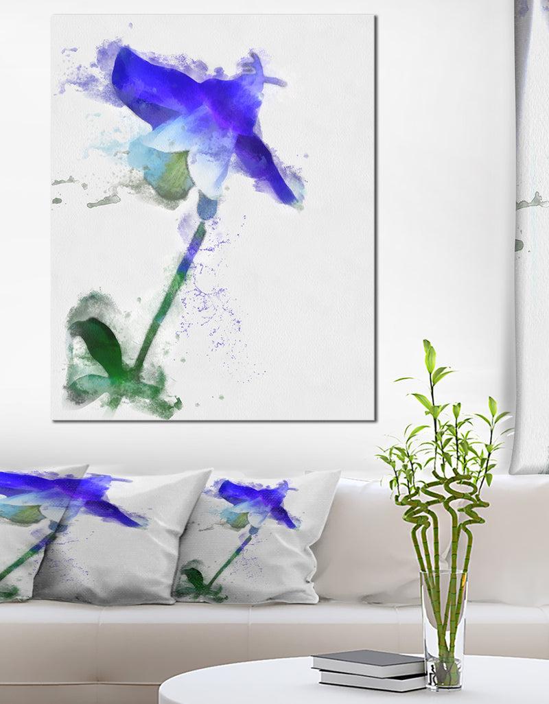 DesignQ Blue Bellflower Sketch Watercolor - Modern Floral Canvas Wall Art