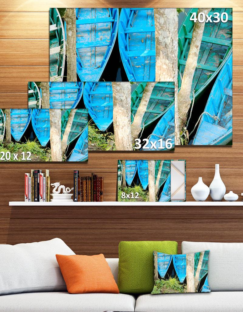 DesignQ Blue Boats On Lake Phewa - Boat Canvas Artwork