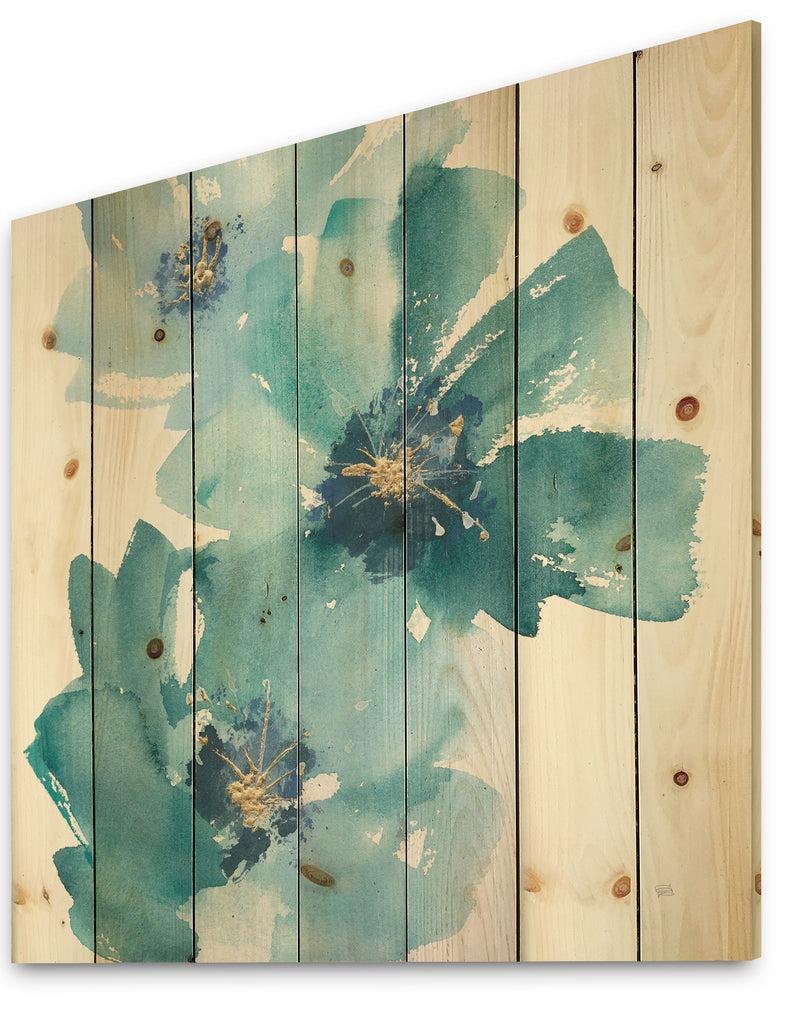 DesignQ Blue Cosmos Indigo I - Farmhouse Print On Natural Pine Wood