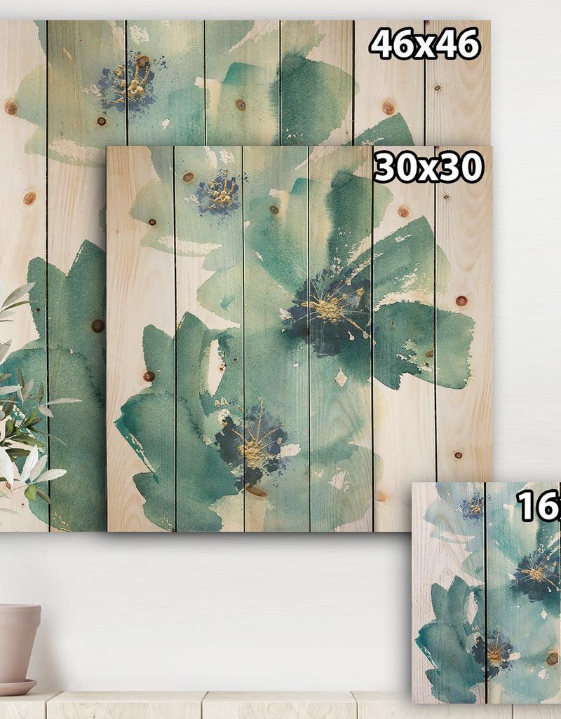 DesignQ Blue Cosmos Indigo I - Farmhouse Print On Natural Pine Wood
