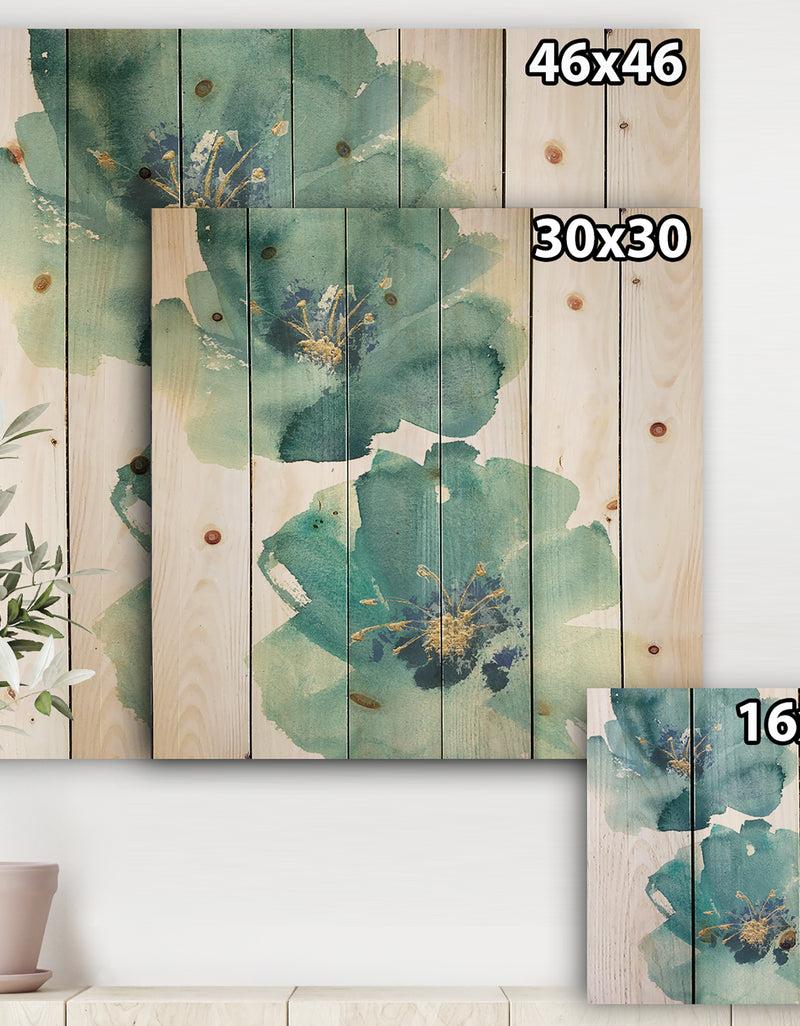 DesignQ Blue Cosmos Indigo II - Farmhouse Print On Natural Pine Wood